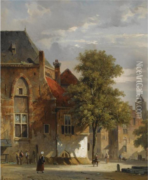 A Town View Oil Painting - Adrianus Eversen
