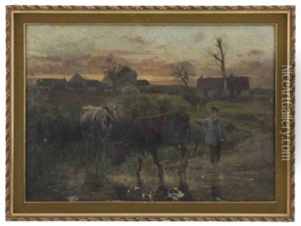 Campesino Con Vacas Oil Painting - Henri Van Wijk