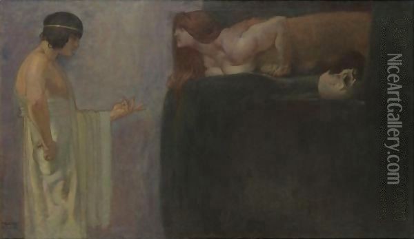 Oedipus Solves The Riddle Of The Sphinx Oil Painting - Franz von Stuck