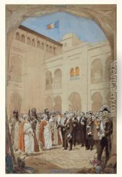 Officiels Francais Recevant Le Sultan Oil Painting - Georges Bertin, Dit Scott De Plagnolles