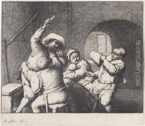 The Peasants' Quarrel (g., Holl.18) Oil Painting - Adriaen Jansz. Van Ostade
