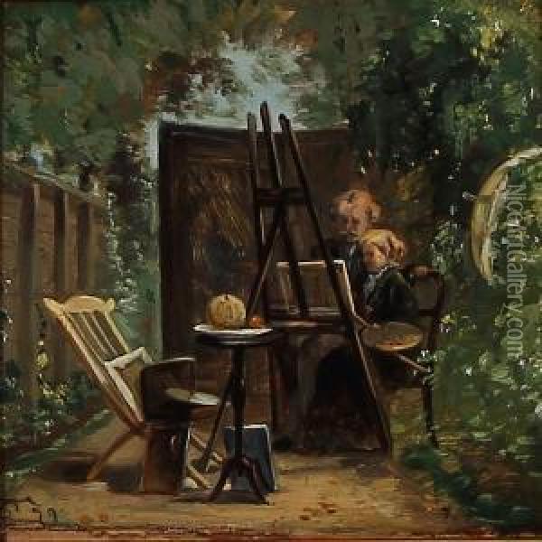 Art Teaching At The Easel In The Open Oil Painting - Carl Christian Thomsen