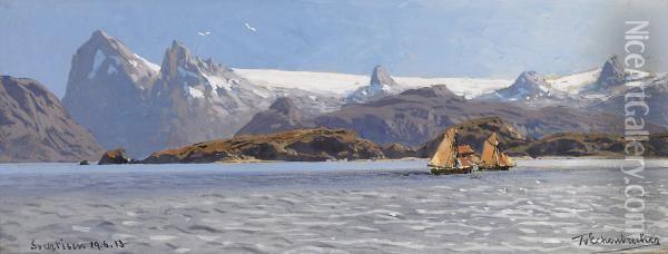 Svartisen. Summer Day By Norwegian Glaciers. Oil Painting - Themistocles Von Eckenbrecher