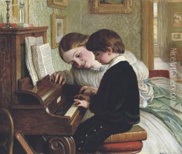 The Music Lesson Oil Painting - Charles West Cope