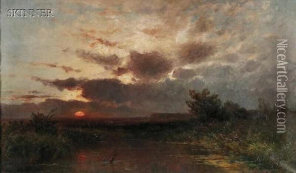 Marsh View At Sunset Oil Painting - Franz Reder-Broily