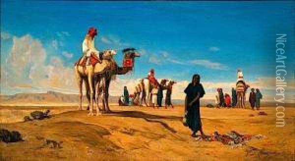 Halte De Bicharis Dans Le Desert De Lybie Oil Painting - Victor Pierre Huguet