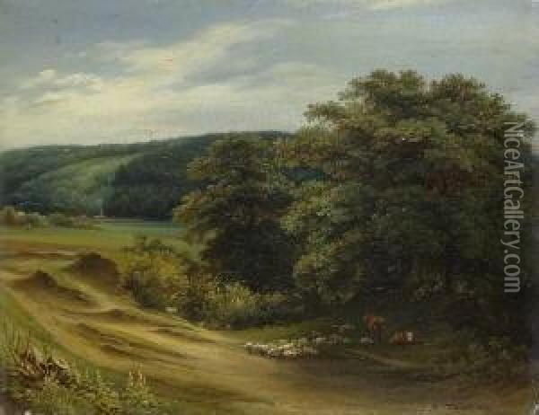 Hirten Mit Kuhen Und Schafen Am
 Waldrand Oil Painting - Johann Heinrich Fischbach