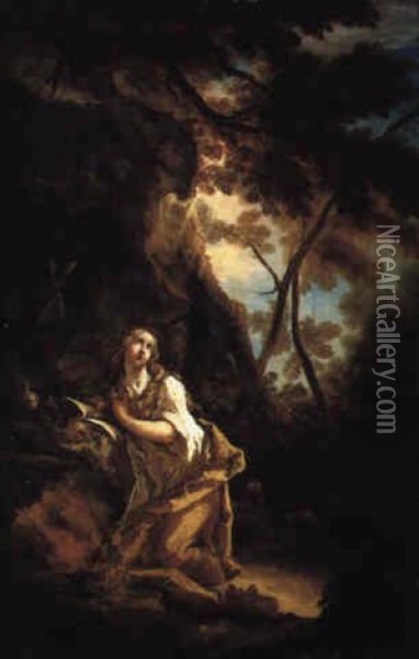 Sainte Marie Madeleine Dans Un Paysage De Foret Oil Painting - Giovanni Antonio Pellegrini