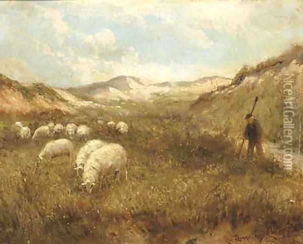 Duingezicht 'La Panne' guiding the flock through the dunes Oil Painting - Cornelis Christiaan Dommelshuizen