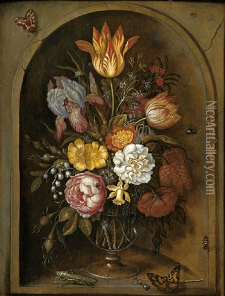 Bouquet De Fleurs Dans Une Niche Oil Painting - Roelandt Savery