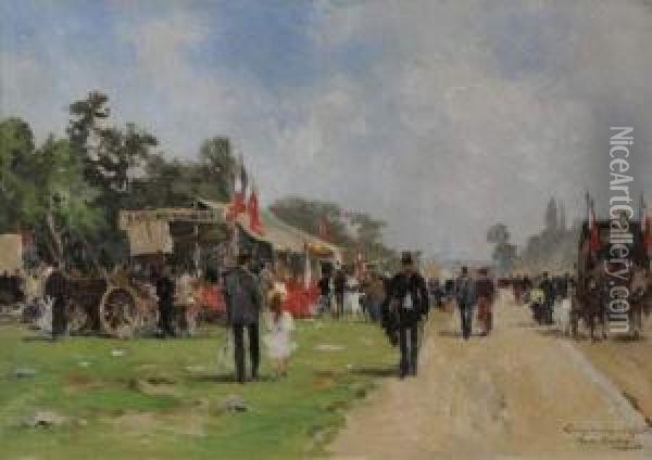 La Fete Nationale Du 14 Juillet A Longchamps Oil Painting - Pierre Vauthier