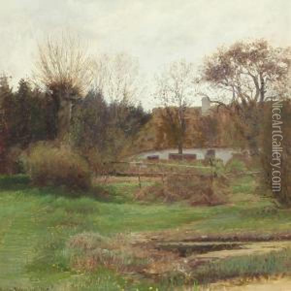 A View To A Farm Oil Painting - Gustav Vermehren