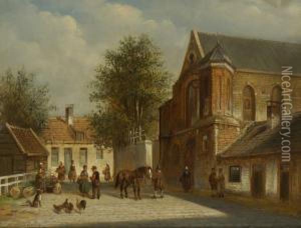 Auf Der Dorfstrase. Oil Painting - Willem Hendrik Eickelberg