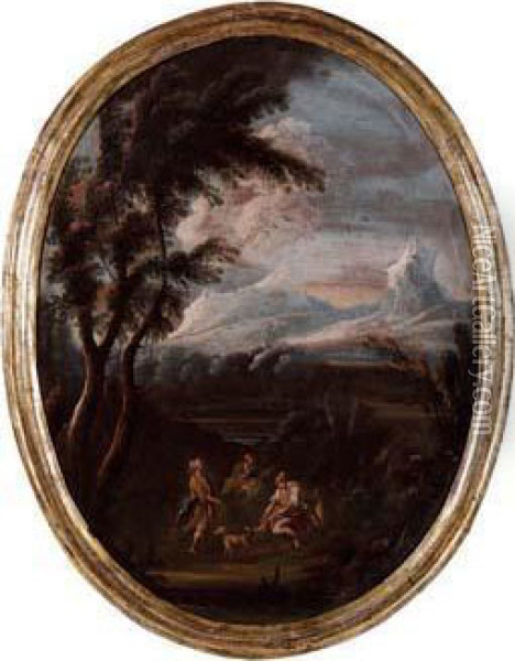 Paesaggio Con Pastore E Armenti Presoun Ruscello Oil Painting - Alessandro D'Anna