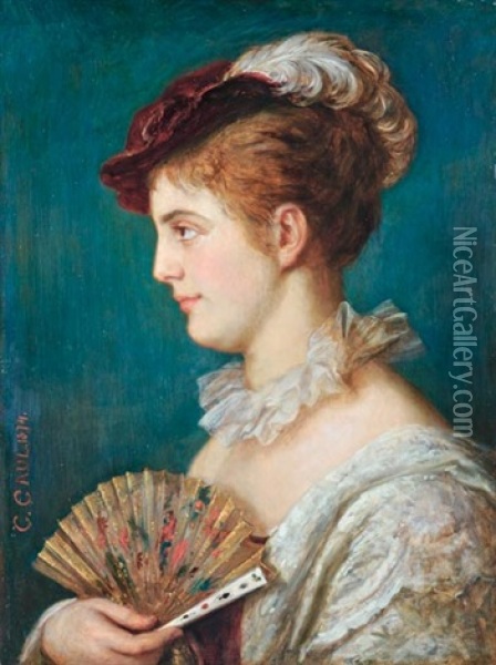 Dama Legyezovel Oil Painting - Gustave Gaul