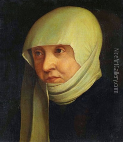 Portratt Av Kvinna I Vitt Dok Oil Painting - Hans Holbein the Younger
