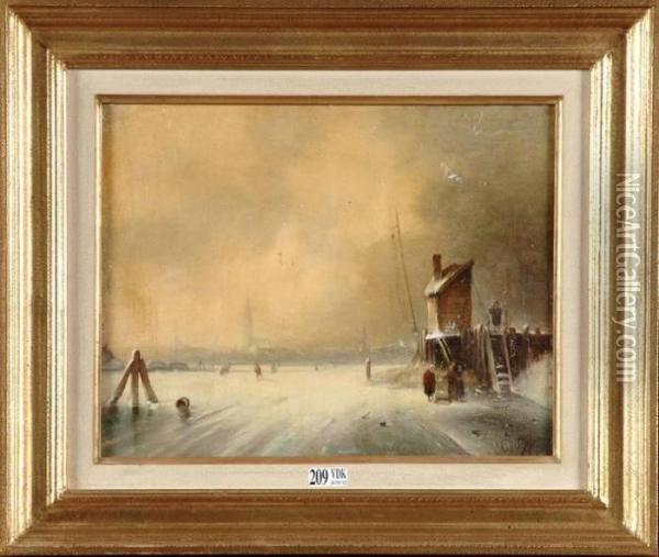 Paysage Enneige Aux Patineurs Oil Painting - Charles Henri Leickert