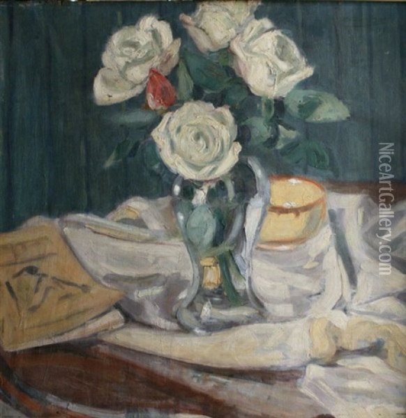Vase De Roses Oil Painting - Adrien Bas