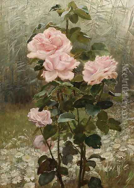Roses in a Garden Oil Painting - Otolia Kraszewska