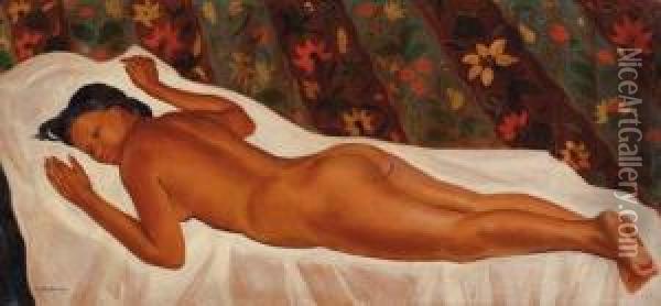 Reclining Nude Oil Painting - Ceszlaw Mystkowsky