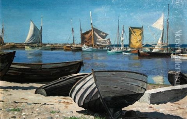 The Harbor At Gilleleje, Denmark Oil Painting - Viggo Lauritz Helsted