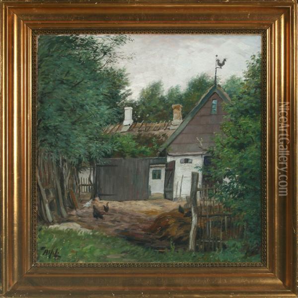 Exterior With Farm House Oil Painting - Alfred Valdemar Larsen