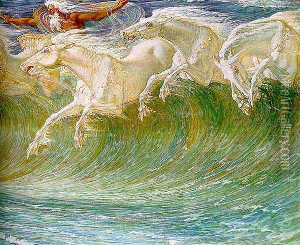 The Horses of Neptune (detail) 1892 Oil Painting - Walter Crane