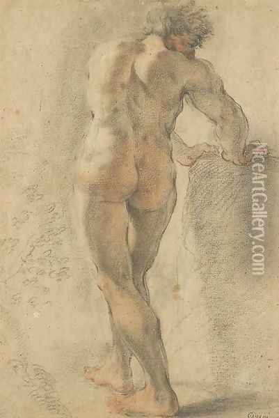 A standing nude, seen from behind, leaning on a block Oil Painting - Domenico Maria Canuti