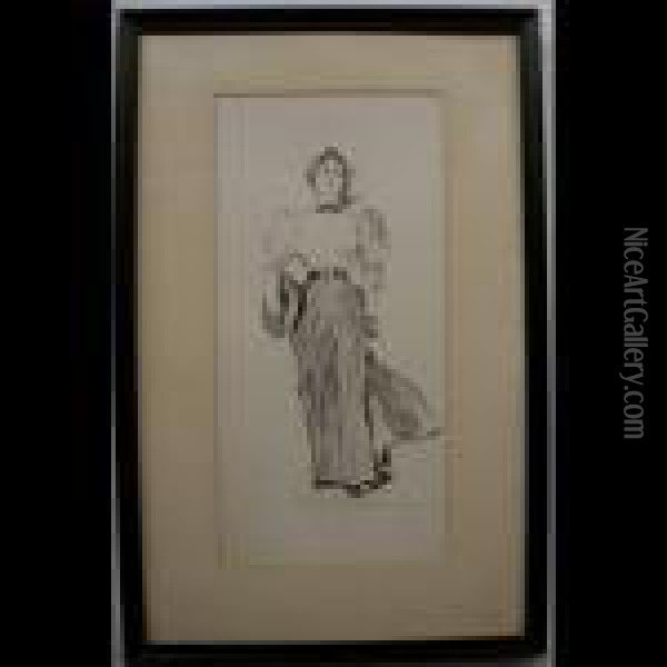 A Gibson Girl With Straw Hat Walking Oil Painting - Charles Dana Gibson