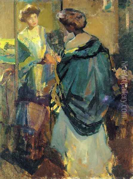 Woman Looking in a Mirror Oil Painting - Richard Emil Miller
