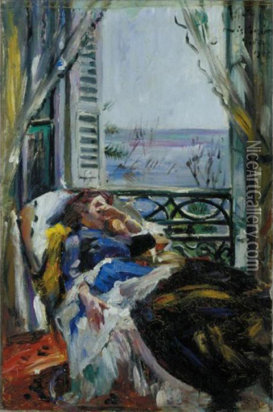 Frau Im Liegestuhl Am Fenster (woman In A Deckchair By The Window) Oil Painting - Lovis (Franz Heinrich Louis) Corinth