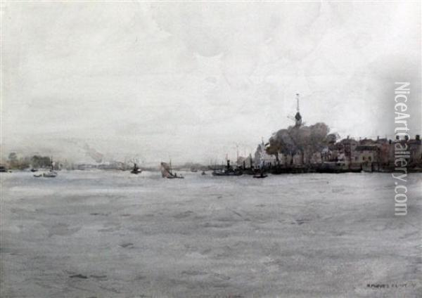 A Grey Day On The Maas Oil Painting - Robert Purves Flint