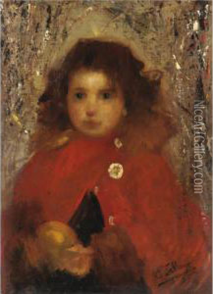 Bambina. Ritratto Della Figlia Maria Oil Painting - Cesare Tallone