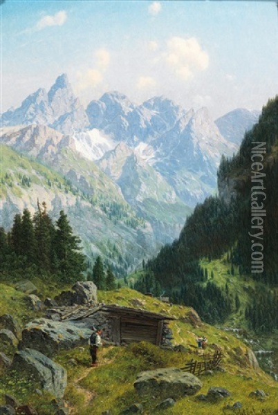 Mountain Scene Oil Painting - Josef von Schloegl