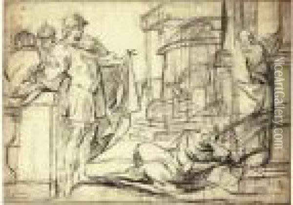 Alexandre Et Diogene Oil Painting - Aubin Vouet