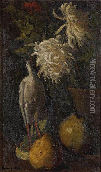Bodegon Con Crisantemos Y Frutas Oil Painting - Eugenio Gomez Mir