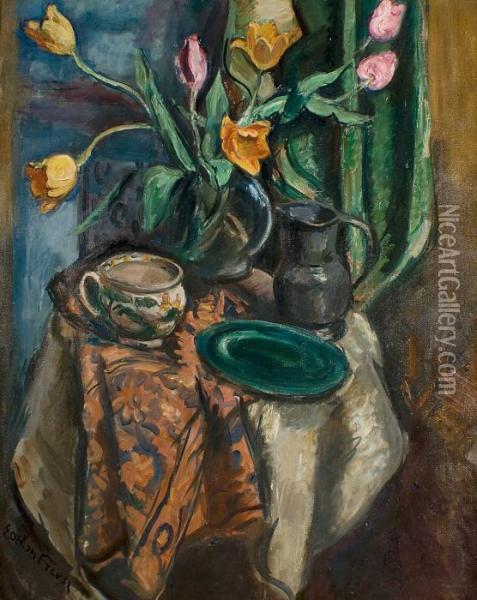 Vase De Tulipes Sur Le Gueridon Oil Painting - Emile-Othon Friesz