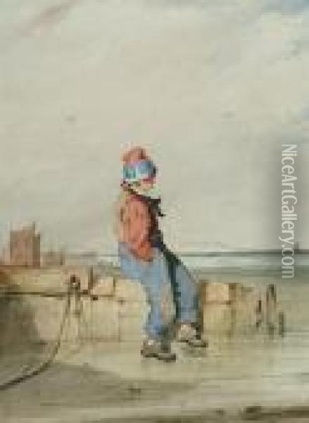 A Boy Seated On A Pier Oil Painting - Thomas Shotter Boys