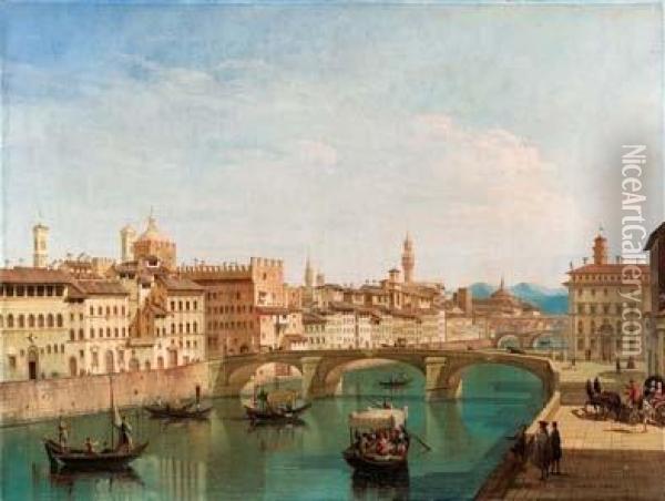 L'arno Al Ponte Di Santa Trinita Oil Painting - Francesco Cocchi