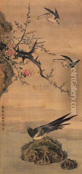 Flower And Bird Oil Painting - Shen Quan