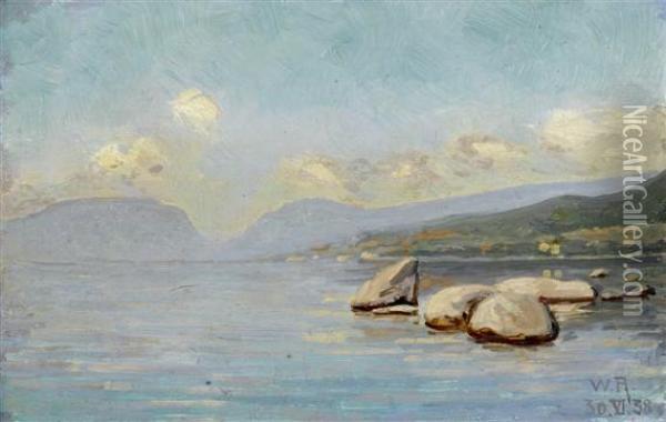 Shore Landscape, Probably At Neuenburgersee Oil Painting - William Rothlisberger