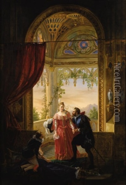 Henri Iv And His Mistress Oil Painting - Louis Nicolas Lemasle