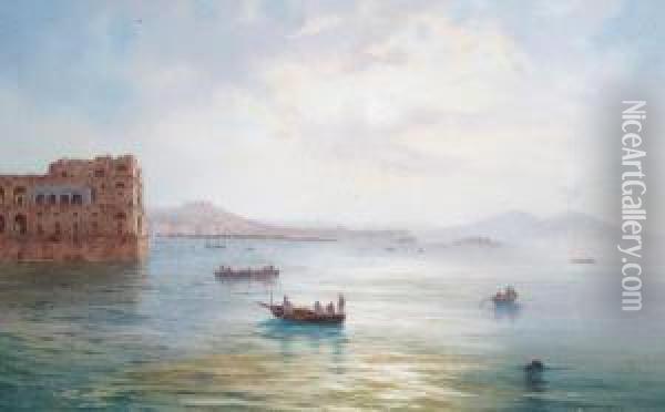 A View Of The Bay Of Naples From Palazzo Donnanna Towards Vesuvius Oil Painting - Gioacchino La Pira