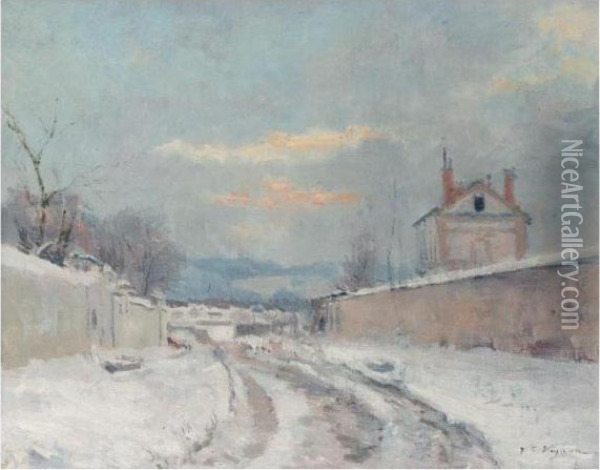 L'entree Du Bourg Sous La Neige Oil Painting - Claude Vignon