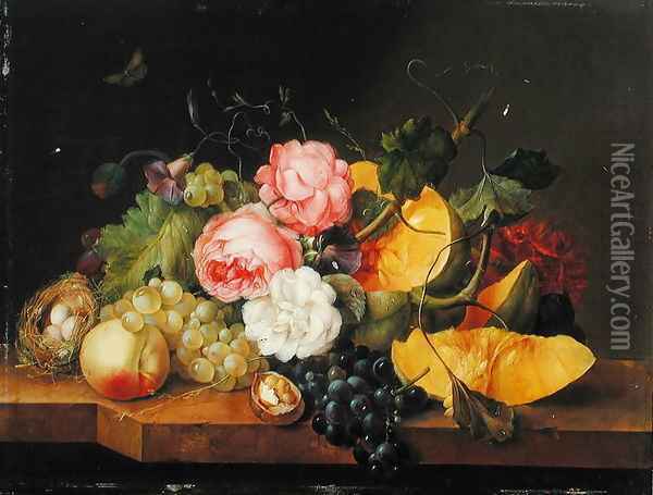 Still life with Flowers and Fruit, 1821 Oil Painting - Franz Xaver Petter