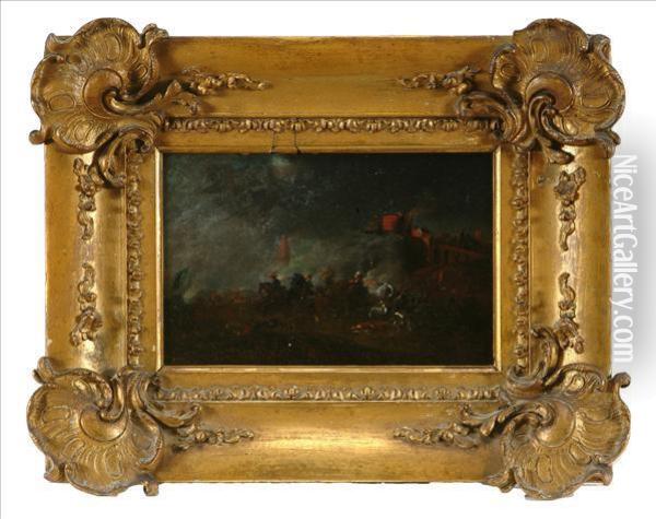 Battle Scenes A Pair Oil Painting - Pieter Wouwermans or Wouwerman