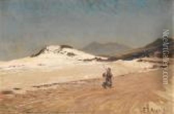 A Fisherman With His Catch Walking By Sand Dunes, Western Cape Oil Painting - Frans David Oerder