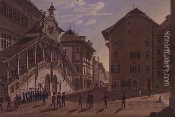 The Berne Grand Council leaving the Town Hall Oil Painting - Franz Schmidt