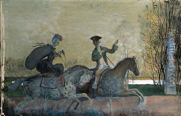 Evening Promenade on horseback Oil Painting - Konstantin Andreevic Somov