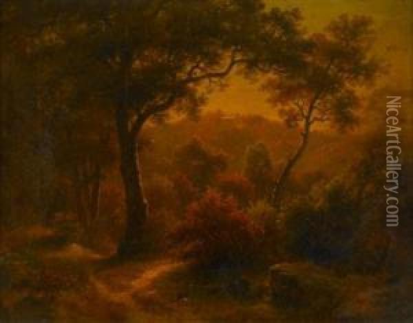 Landscape With Trees And Estate In Distance Oil Painting - Paul Weber